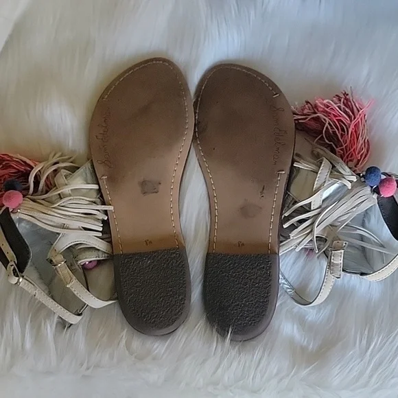SAM EDELMAN Gere Western Fringe Pom‎ Pom Boho Hippie Gladiator Thong Sandals 8.5 - Picture 9 of 14
